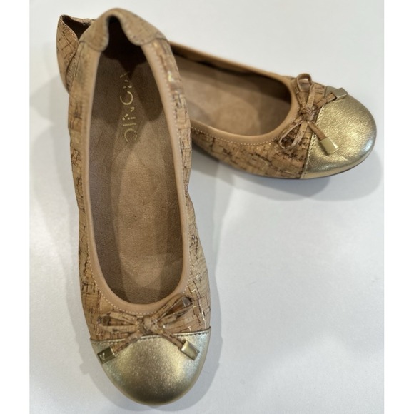 Vionic Shoes - Vionic Minna Ballet Flat Orthaheel Comfort Cork Upper Gold Leather Cap Womens 7M
